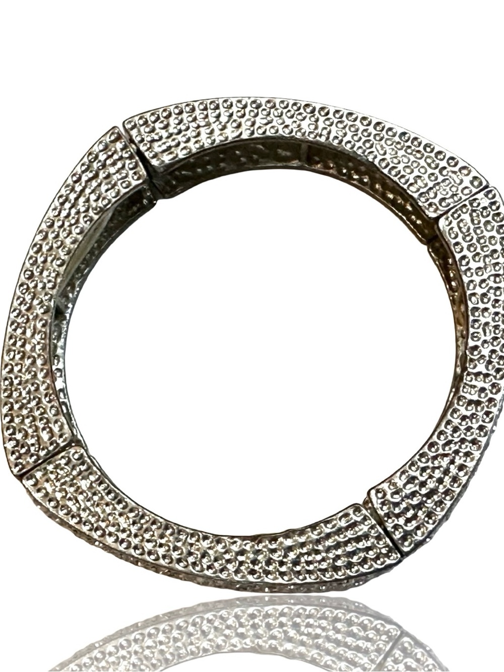 Vintage Silver Textured Hinged Rhinestone Bangle Bracelet